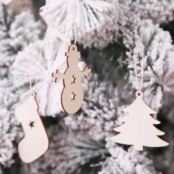 

10pcs/set elk,snowman,santa claus,snowflake christmas wood hanging decorations nature wood pendant for home new year decoration