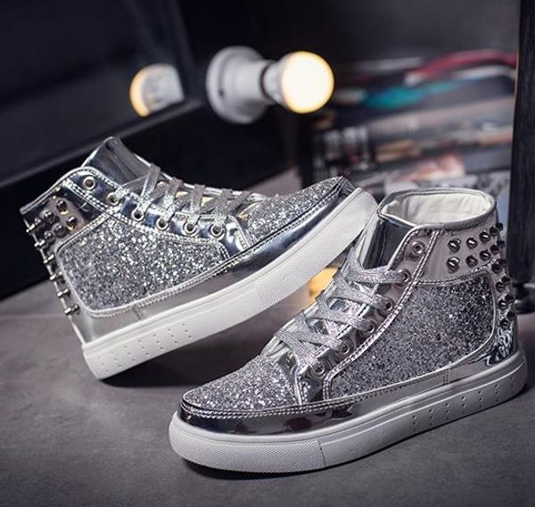 

2019 spring autumn mens womens boots casual martin shoes men fashion male bling rivet boots trendy outdoor leather size 36-44, Black