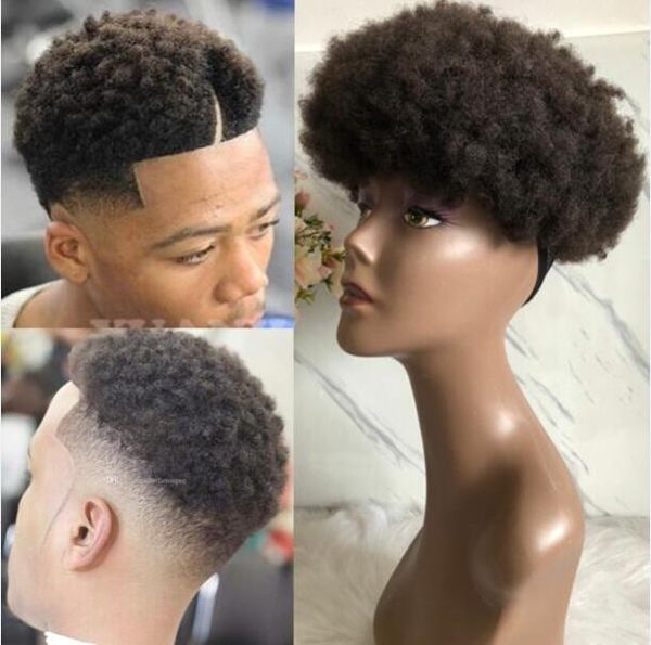 2019 Mens Hairpiece Afro Curl Human Hair Full Lace Toupee Brown