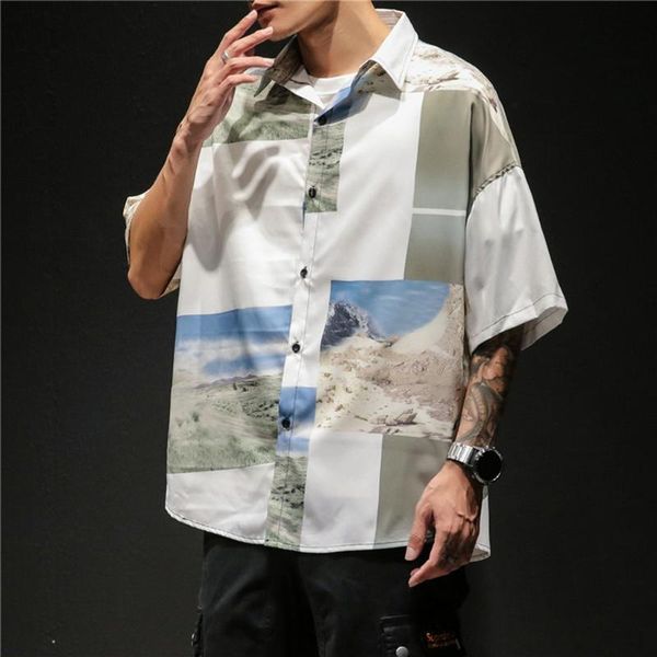 

klv men's new style fashion retro short sleeve shirt comfortable printed shirt camisas para hombre diy 2020 new 040723, White;black