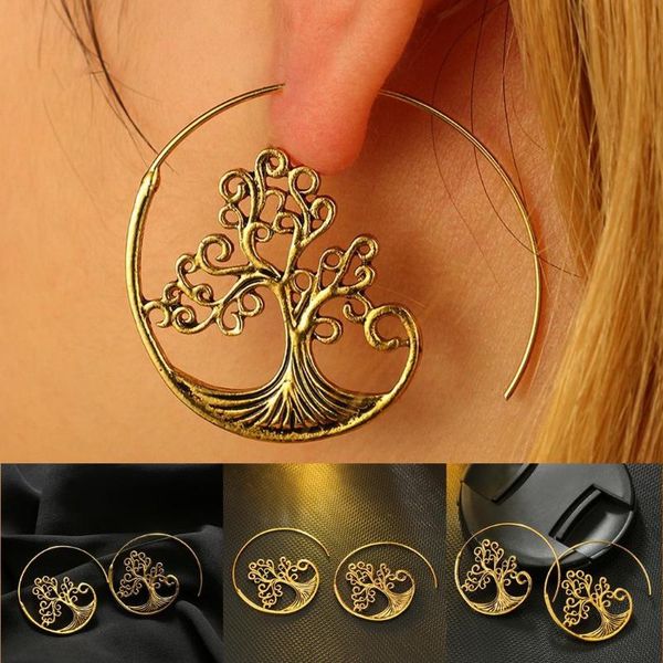 

women fashion jerwely half round tree spiral shape ear hook earrings pair of casual solid hollow out shape 8 gold, Golden