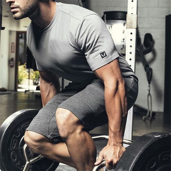 

running gym mens t shirts sportswear running men shirt bodybuilding cotton short sleeve t-shirt fitness male slim fit tees, Black;red
