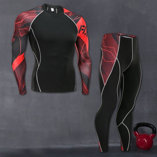 

gym jogging suit men compression tights sport suit dry fit shirt shirts + leggings two tracksuit men rash guard kit, Black;blue