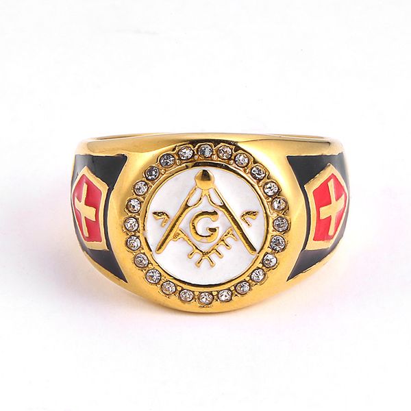 

man's seal ring stainless steel ason signet ring masonic for men bague band gold rings anillo masonic ring size 7 -12, Golden;silver