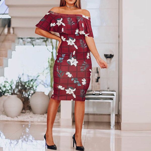 

party dres women's flower bodycon derss elegant off shoudler ruffle midi dress party dress robe femme vestido, Black;gray