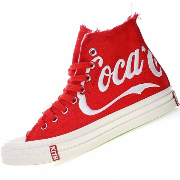 

2018 KITH x Coca 1970s Cola Three Party Consortium High Top Canvas Sneakers Classic 1970s OW Crystal Sole Outdoor Shoes