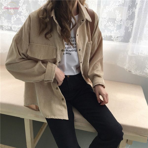 

autumn women loose shirts blouses korean solid blouse long sleeve pockets corduroy blouses women batwing dolman sleeve outwear coats, White