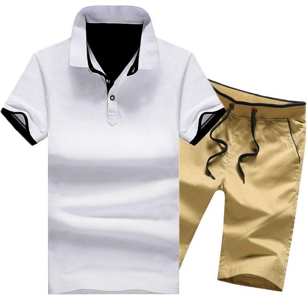 

men casual tracksuit size -4xl men set spring summer cotton male two piece suit short sleeve polo shirt+shorts 2 pcs solid funny, Gray