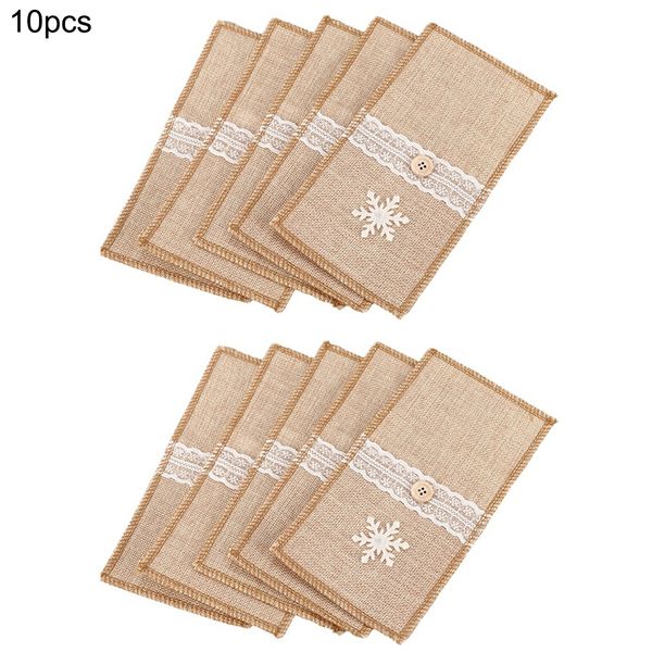 

10pcs christmas lace cutlery pouch wedding rustic party tableware knife fork holder bag table xmas decoration accessories
