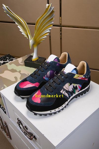 

new arrival casual couples shoe men woman sneaker fashion rivets lace-up mixed colors patchwork camouflage low cut designer shoes size 35-45, Black