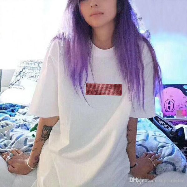 

fashion men and women 19ss box diamond t shirt hip hop skateboard tshirt summer tee high quality, White;black