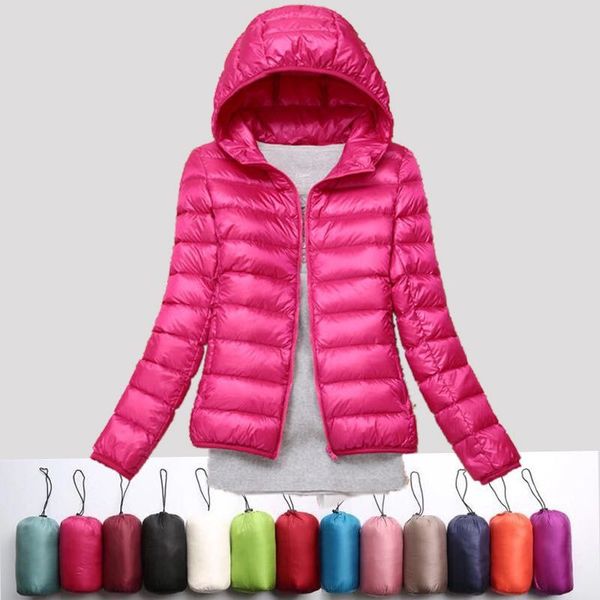 

winter women ultralight thin down jacket white duck down hooded jackets long sleeve warm coat parka female portable outwear, Black