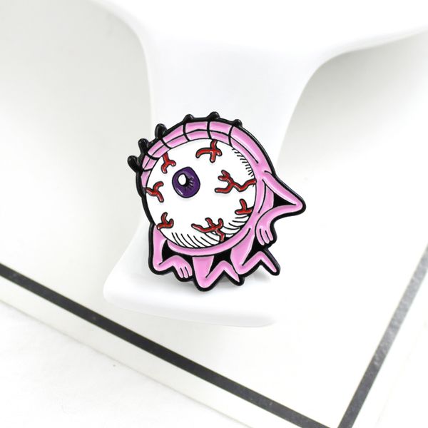 

new creative big eyes pink brooch "eye on you" long eyelashes monster medical knowledge brooch children backpack badge cartoon, Gray