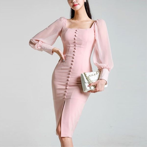

women clothes designer dresses 2019 casual dresses new elegant party dress long sleeve square collar pink lace slim pencil dress bodycon, Black;gray