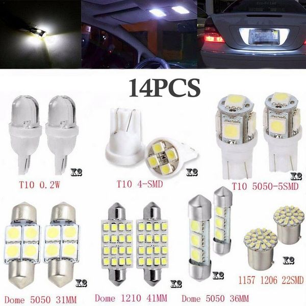 

14pcs t10 led room lamp license plate lights width lamp reading light 12v 6500k w5w 2825 192 194 158 168 501 921 175 pc175 906