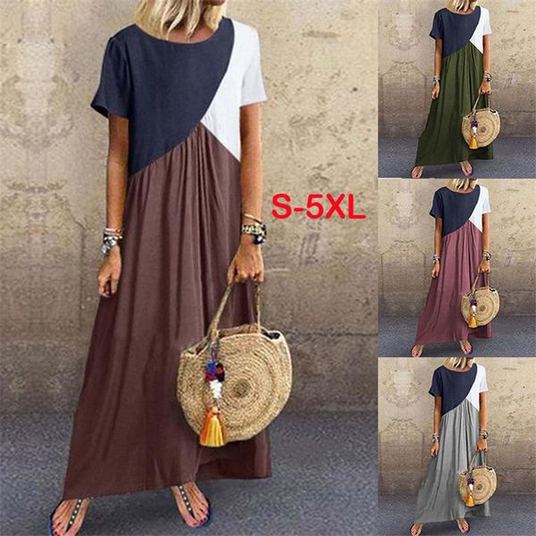 

contrast color short sleeve dress loose round neck maix dress ruched women dresses summer women clothes drop ship 220220, Black;gray