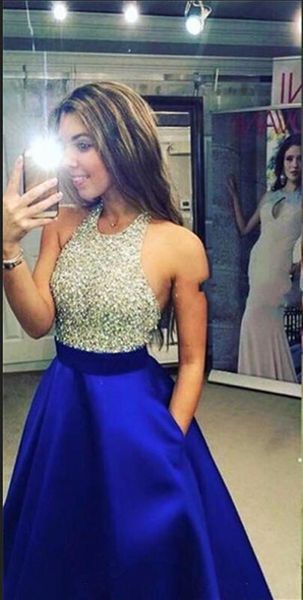 

2020 новые вечерние платья длинные модные платья выпускного вечера сексуальный королевский синий без рукавов круглый воротник лиф кристалл б, Black;red