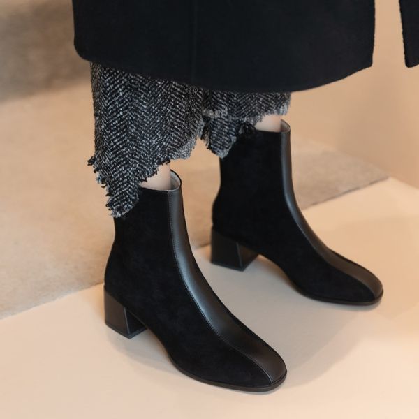 

big size 9 10 11-13 boots women shoes ankle boots for women ladies shoes woman winter after stitching material zipper, Black