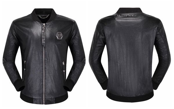 

2020ss phillip plain brand men's pu faux leather jackets coats skull heads outerwear winter slim for man zipper designer, Black