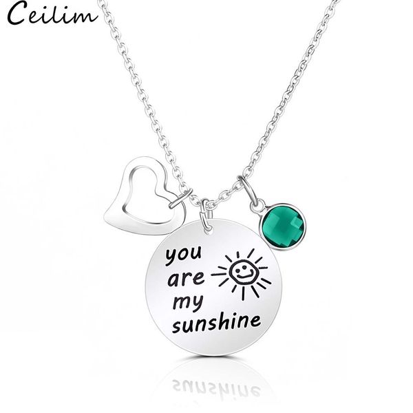 

new arrrival you are my sunshine person friends pendant love heart necklace stainless steel for women couple jewelry gift wholesale, Silver