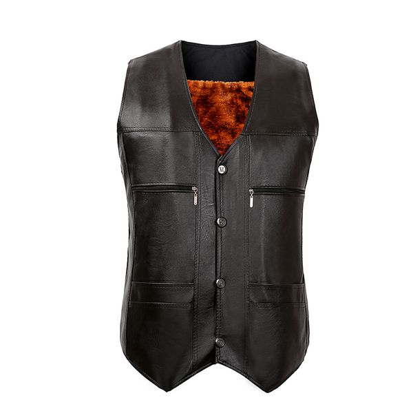 

tg6447 wholesale 2016 new men's leather vest the big yards father middle-aged waistcoat vest suit with velvet thickening, Black;white