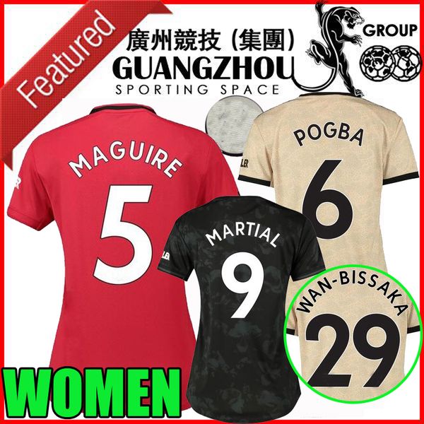 

19 20 manchester pogba united women soccer jerseys martial rashford 2019 2020 lady maguire james fred wan-bissaka feminine football shirts, Black;yellow