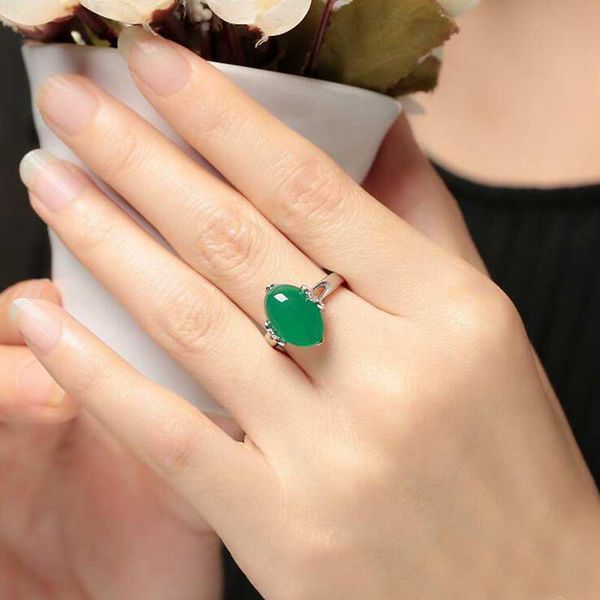 

ruifan simulated green chalcedony rings for women girls valentine's day jewelry open ring for ladys gift yri119, Silver