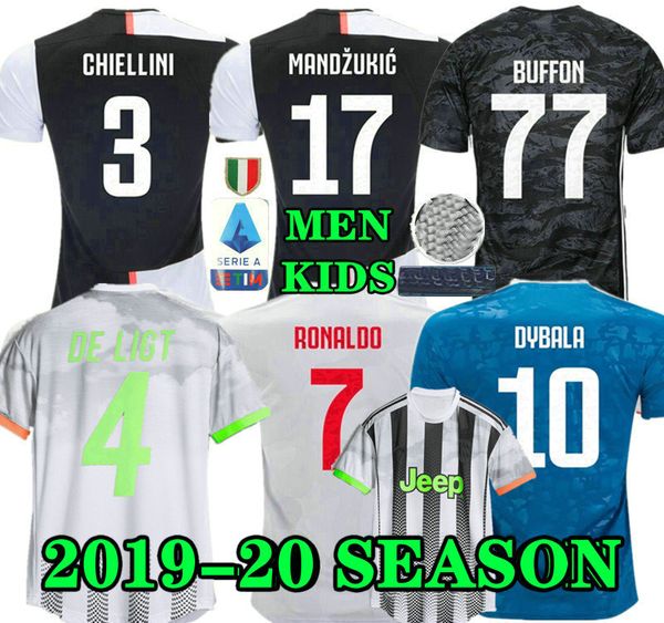 

thailand buffon 19 20 ronaldo soccer jersey football shirt man kids kit 2019 2020 juve de ligt dybala higuain uniform champions, Black;yellow