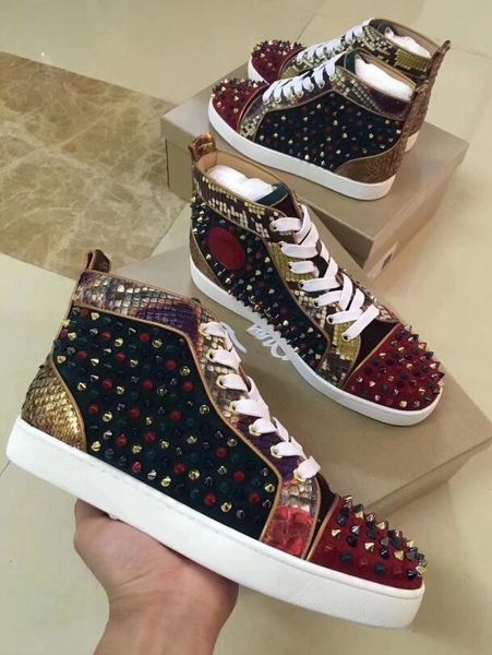 

mutil spikes hi studded spikes casual flats red bottom luxury shoes new for men and women party designer sneakers lovers genuine leather, Black