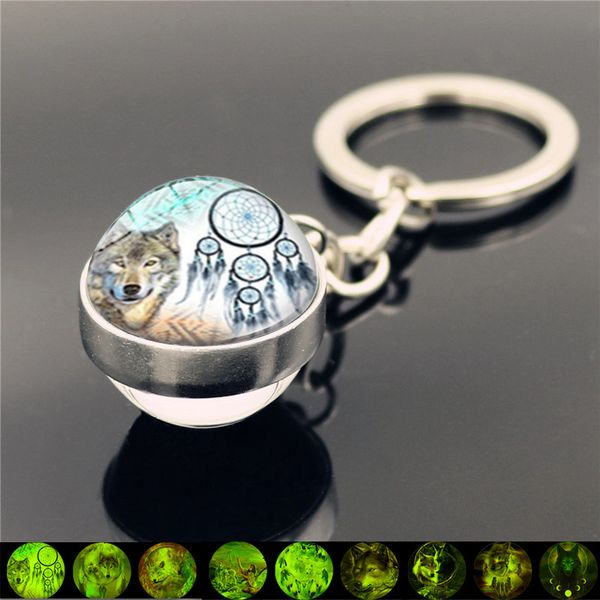 

светящийся в темноте брелок с серебристым цветом dreamcatcher wolf shaped double side glass ball брелок для мужчин женщин, Silver