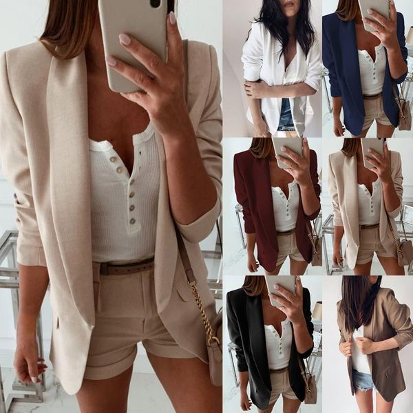 

women turn down collar suit jacket autumn solid lapel slim fit coat jacket ladies business office coat cardigan outerwear, Black;brown
