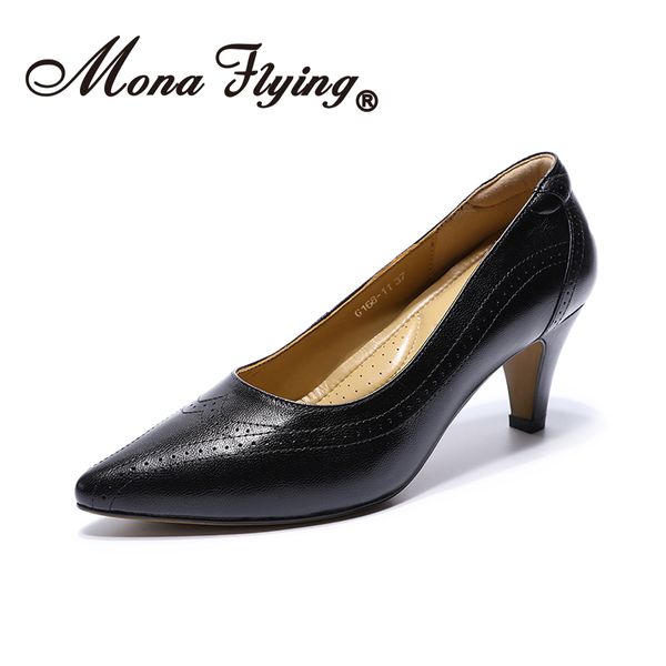 

mona flying women leather pumps hand-made comfort elegant fashion dress office party high heels for women ladies g168-11, Black