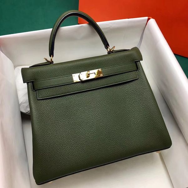 

in stock original togo skin handmade with wax line thread army green keily purse,25cm 28cm 32cm both gold,sliver hardware for chosen