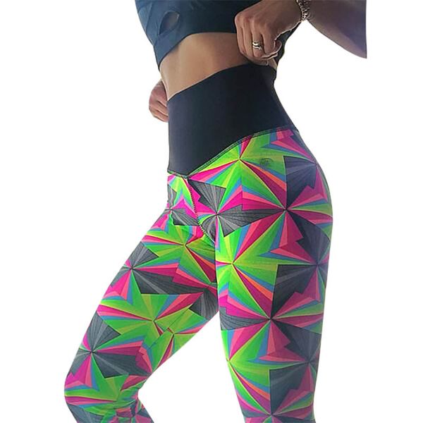 

2019 new fashion women's leggings color geometric print fitness sports slim high waist stretch pants warm pants, Black