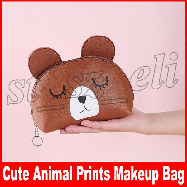 

cute portable cartoon animal bear pig panda prints coin storage case travel makeup pouch cosmetic bag 5 styles