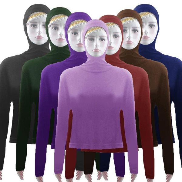 

ethnic clothing muslim women hooded sunscreen swim wear crop long sleeve blouse stretch beach summer pullover arab islamic hood, Red