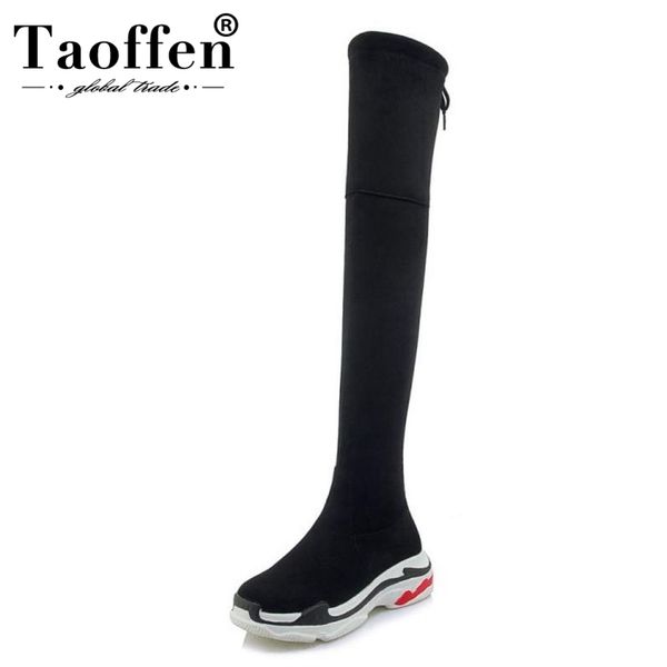 

taoffen plus size 29-46 over knee boots women lace up platform fashion winter shoes women round toe lady casual daily footwear, Black