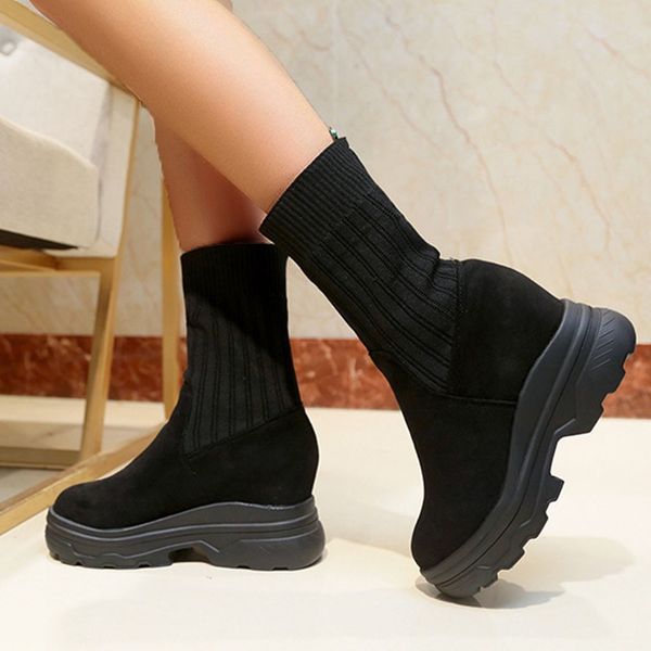 

sagace new women pu ankle boots socks women boots clearheels shoes black knit zip