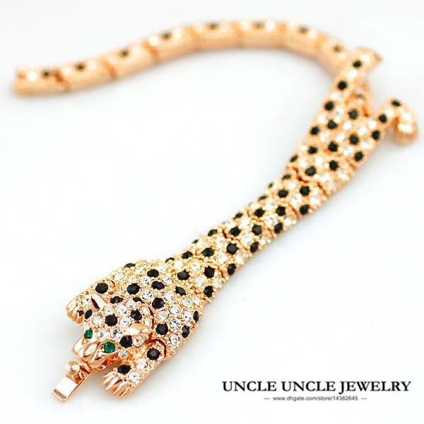 

2020 new beautiful rose gold color austrian crystal studded leopard spotted design luxury lady bracelets wholesale, Black