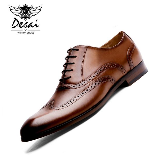 

desai brand full grain leather men oxford shoes british style retro carved bullock formal men dress shoes size 38-47, Black