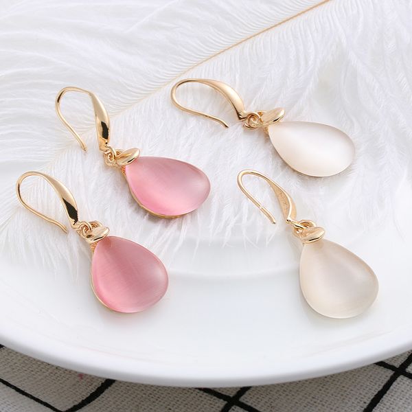 

1 pair waterdrop-shape drop earrings clear moonstone opal crystal rose jewelry cute romantic nice gift for women, Silver