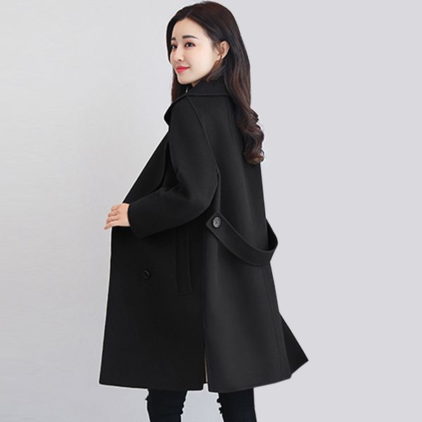 

new wool overcoat female autumn and winter long jackets coats women fashion large size double breasted coats women's, Black