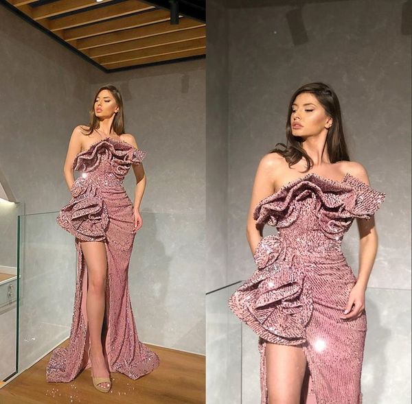 

elegant yousef aljasmi sequined mermaid evening formal dresses 2020 split plus size evening gowns evening wear robe de soiree abendkleider, Black;red