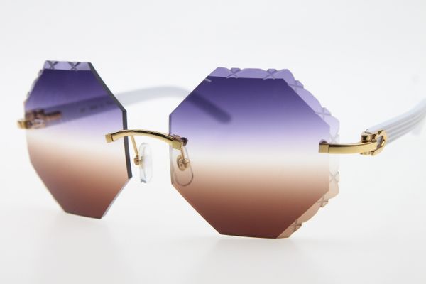 

4189706 rimless white arms sunglasses white plank sun glasses with box carved green red lens new fashion classic sunglasses, White;black