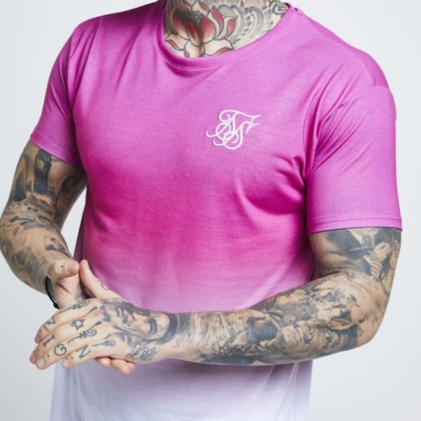 

Mens Sik Silk Short Sleeve Shirt Gym Casual Top Kanye West Fitness T-shirt Men's Hip Hop T-shirt Irregular Curved Hem Short Sleeve