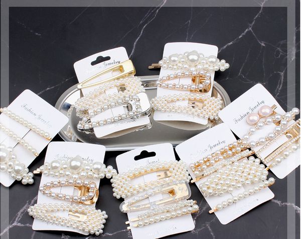 Ins Girls Pearls Hair Clip Sweet Children Rhinestones Bb Barrettes