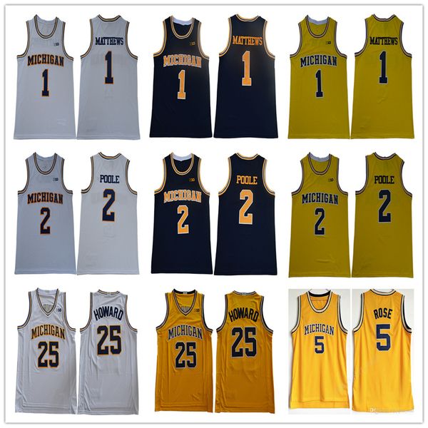

ncaa michigan wolverines 5 jalen rose jersey chris webber 4 juwan howard 25 1 charles matthews 2 poole college basketball jerseys size s-3xl, Black;red