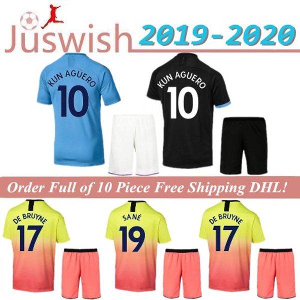 

kit 19 20 manchester soccer jersey city kun aguero home boy set 2019 sterling city mahrez de bruyne g.jesus men set, Black