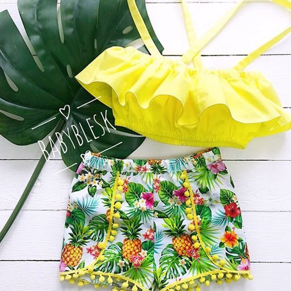 

дети малыша девушки outfit одежда ruffled tank top + цветочный бал tassels pants girls одежда наборы 2019 летняя детская одежда