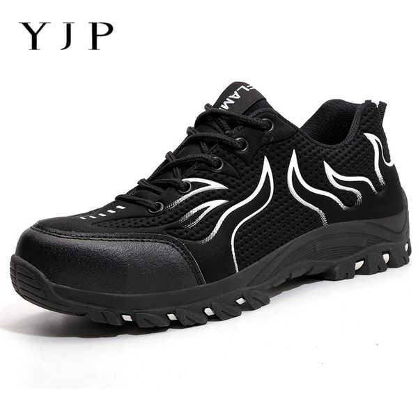 

yjp exhibition breathable safety shoes men's lightweight summer anti-smashing piercing work sandals single mesh sneakers 39-48, Black
